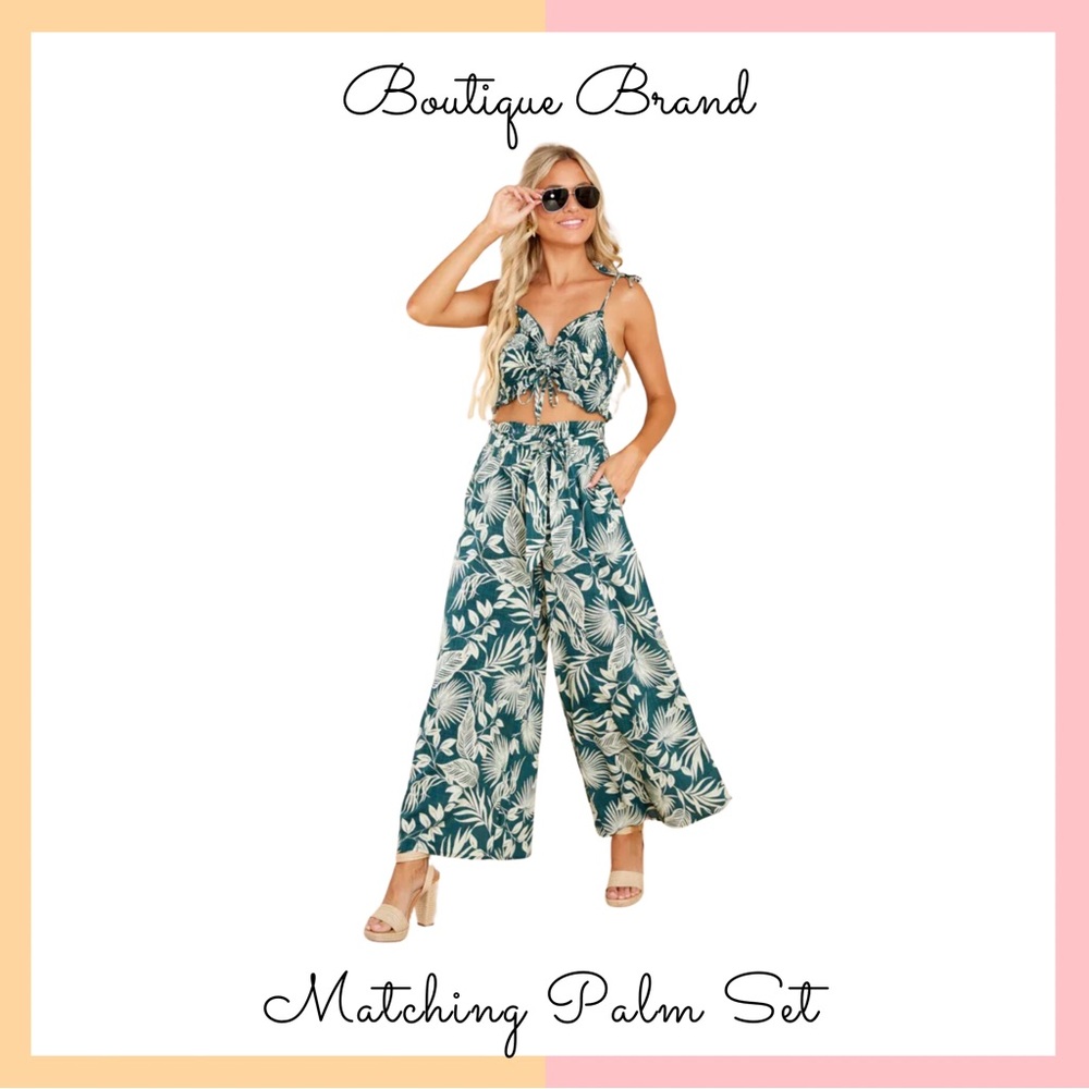 Lulu's Green Palm Print Wide Leg Jumpsuit
